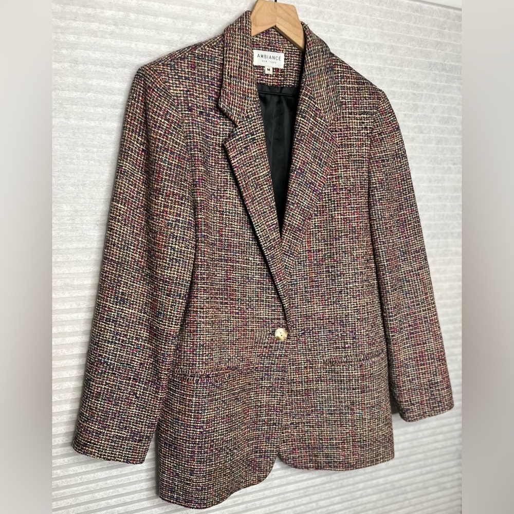 AMBIANCE New York Vintage Tweed Silk Women’s Blazer Jacket multicolor size M - Picture 6 of 14
